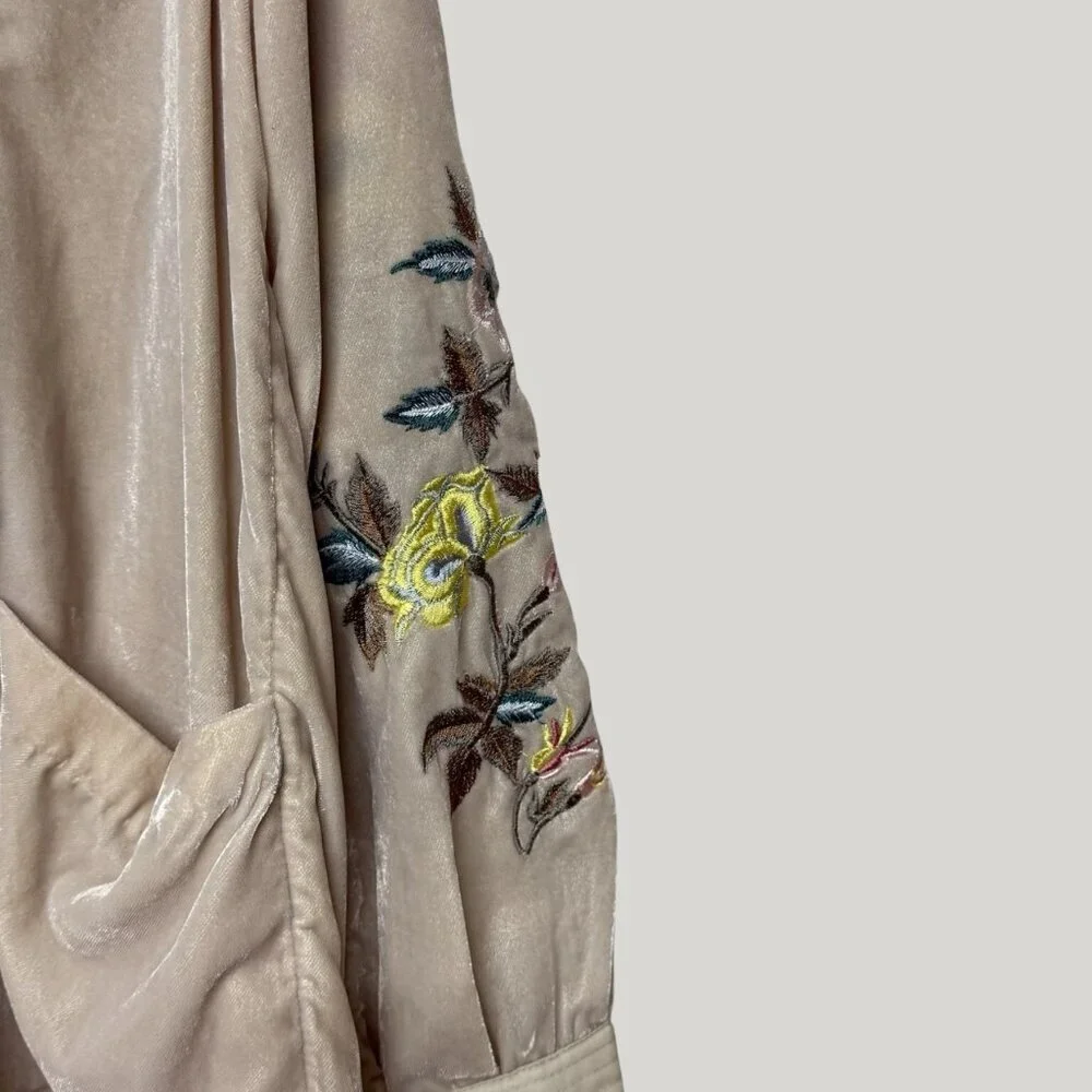 Free People Mia Embroidered Velvet Mini Dress in Beige — Size XS (Oversized Fit)